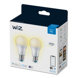 Pack 2 Lâmpadas LED Smart WiFi + Bluetooth E27 A60 Regulável WIZ 8W