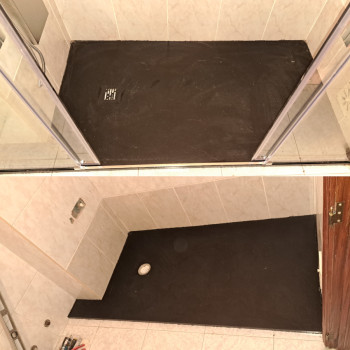 Instalação de Base de Duche Ardósia e Lavatório com móvel suspenso Instalação de Base de Duche Ardósia e Lavatório com móvel suspenso