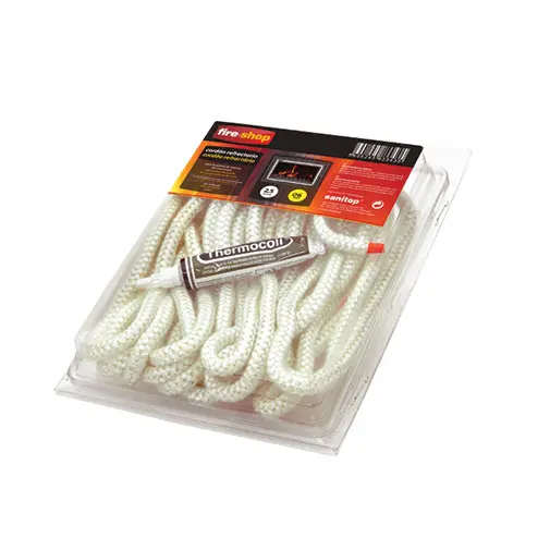 Cordão refratário 6 mm x 2,5 m e cola alta temperatura Fireshop