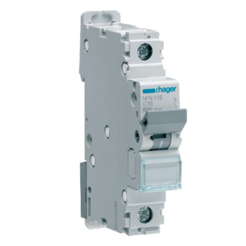 Disjuntor Hager NFN116 1P 16 A 1M com curva 6/10 kA