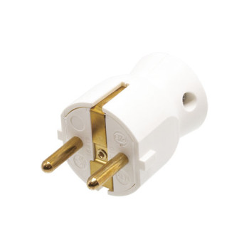 Ficha macho 2P+T branca com saída a direito