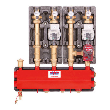 Grupo impulsão Giacomini DN25 com bomba circuladora e válvula misturadora