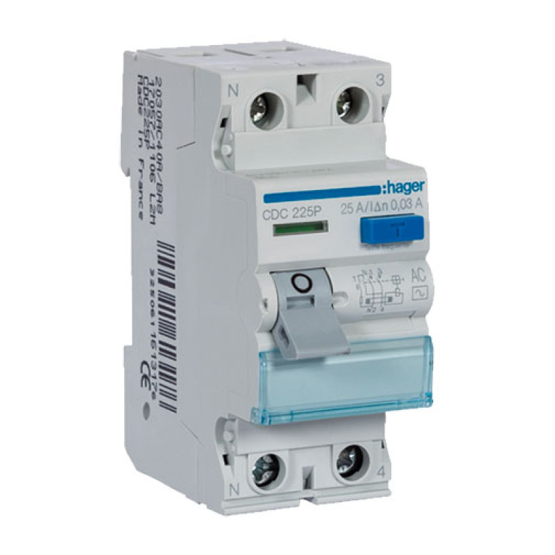 Interruptor diferencial Hager CDC 225P 2P 25 A 30 mA tipo AC Interruptor diferencial Hager CDC 225P 2P 25 A 30 mA tipo AC