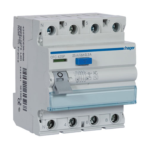 Interruptor diferencial Hager CDC 425P 4P 25 A 30 mA tipo AC Interruptor diferencial Hager CDC 425P 4P 25 A 30 mA tipo AC