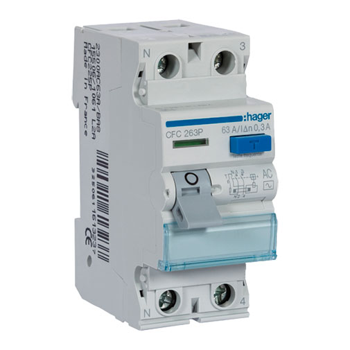 Interruptor diferencial Hager CFC 263P 2P 63 A 300 mA tipo AC Interruptor diferencial Hager CFC 263P 2P 63 A 300 mA tipo AC