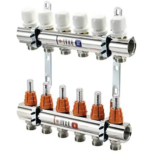 Kit coletor distribuição metálico Ivar 1" x 5 saídas para piso radiante Kit coletor distribuição metálico Ivar 1" x 5 saídas para piso radiante