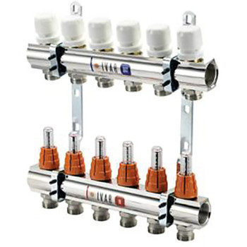Kit coletor distribuição metálico Ivar 1" x 9 saídas para piso radiante Kit coletor distribuição metálico Ivar 1" x 9 saídas para piso radiante