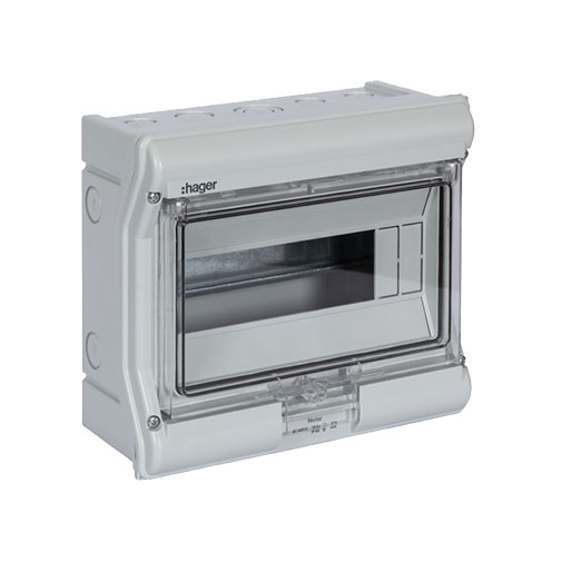 Quadro elétrico Hager Vector 1 fila 6/8 módulos IP55 saliente Quadro elétrico Hager Vector 1 fila 6/8 módulos IP55 saliente
