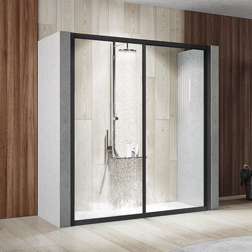 Resguardo duche entre-paredes Italbox Teresa Base 1180-1220 x 2000 mm vidro transparente com perfil lacado preto Resguardo duche entre-paredes Italbox Teresa Base 1180-1220 x 2000 mm vidro transparente com perfil lacado preto