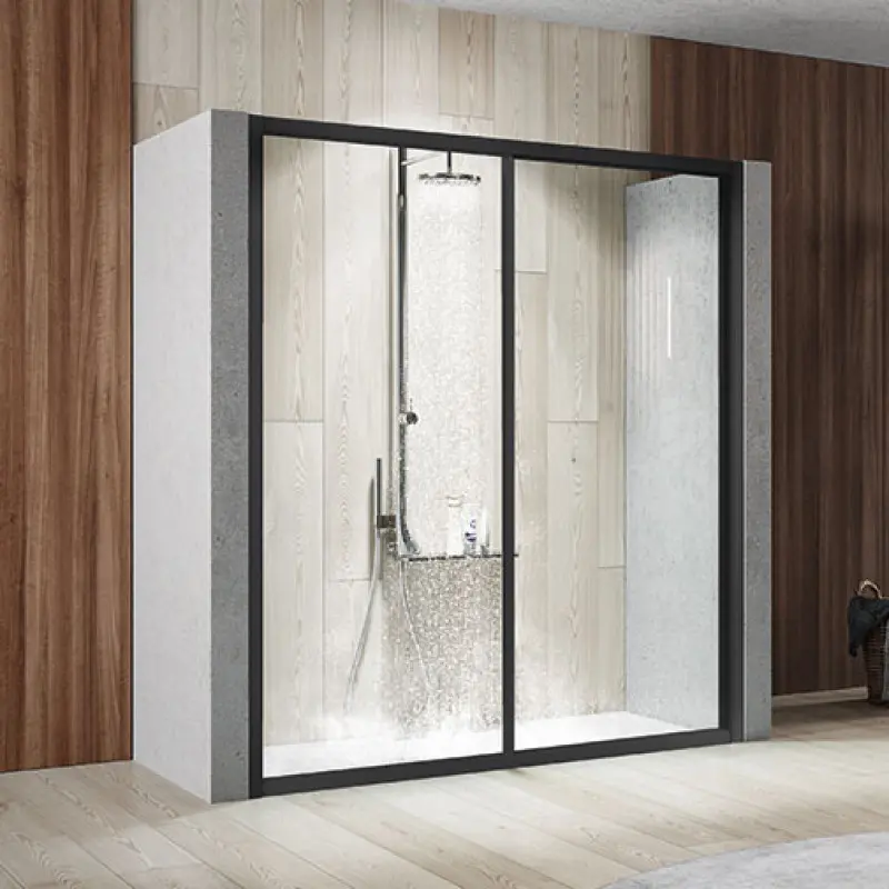 Resguardo duche entre-paredes Italbox Teresa Base 1180-1220 x 2000 mm vidro transparente com perfil lacado preto Resguardo duche entre-paredes Italbox Teresa Base 1180-1220 x 2000 mm vidro transparente com perfil lacado preto