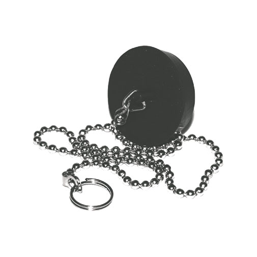 Tampão 40 mm preto com argola e corrente Tampão 40 mm preto com argola e corrente