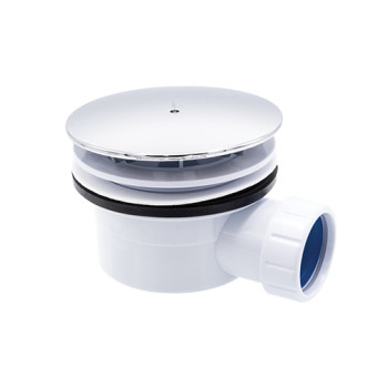 Válvula descarga sifónica 110 mm com tampa lisa cromada para base duche Válvula descarga sifónica 110 mm com tampa lisa cromada para base duche