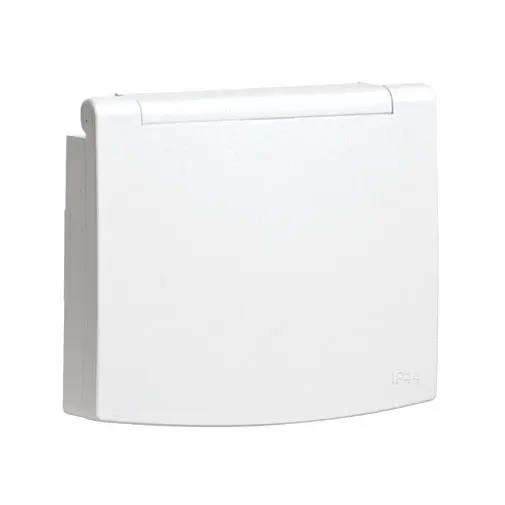 Centro schuko Efapel Série Sirius 70 IP44 branco com tampa e obturador Centro schuko Efapel Série Sirius 70 IP44 branco com tampa e obturador
