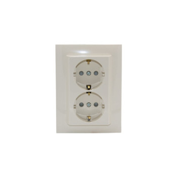 Tomada dupla schuko monobloco Efapel Série Logus 90 marfim com obturador