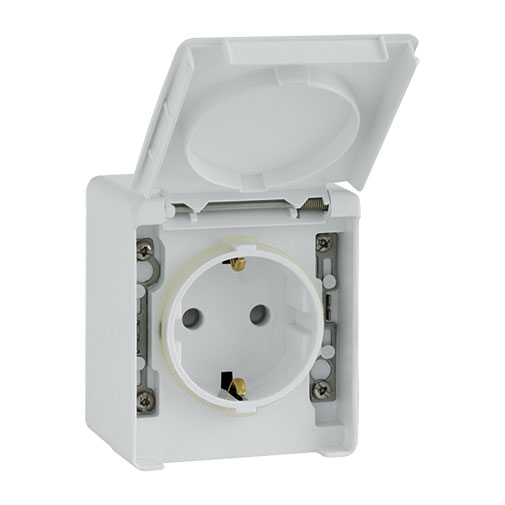 Tomada schuko Efapel Série 48 2P+T cinzenta com alvéolos protegidos e obturador Tomada schuko Efapel Série 48 2P+T cinzenta com alvéolos protegidos e obturador