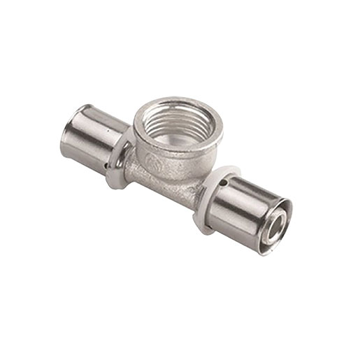Tê press metálico 16 x 1/2" F x 16 mm Tê press metálico 16 x 1/2" F x 16 mm
