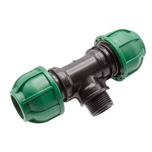 Tê de aperto PE 32 mm x 1" M x 32 mm Tê de aperto PE 32 mm x 1" M x 32 mm