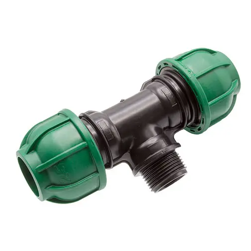 Tê de aperto PE 32 mm x 1" M x 32 mm Tê de aperto PE 32 mm x 1" M x 32 mm