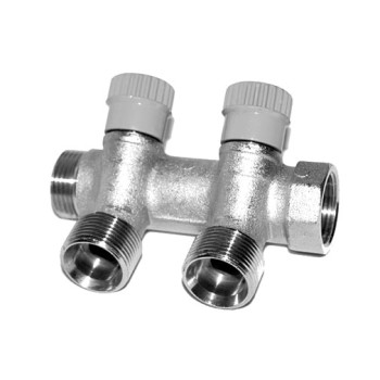 Coletor Ivar 3/4" x 3 saídas com válcula corte manípulo azul/vermelho para tubo PEX