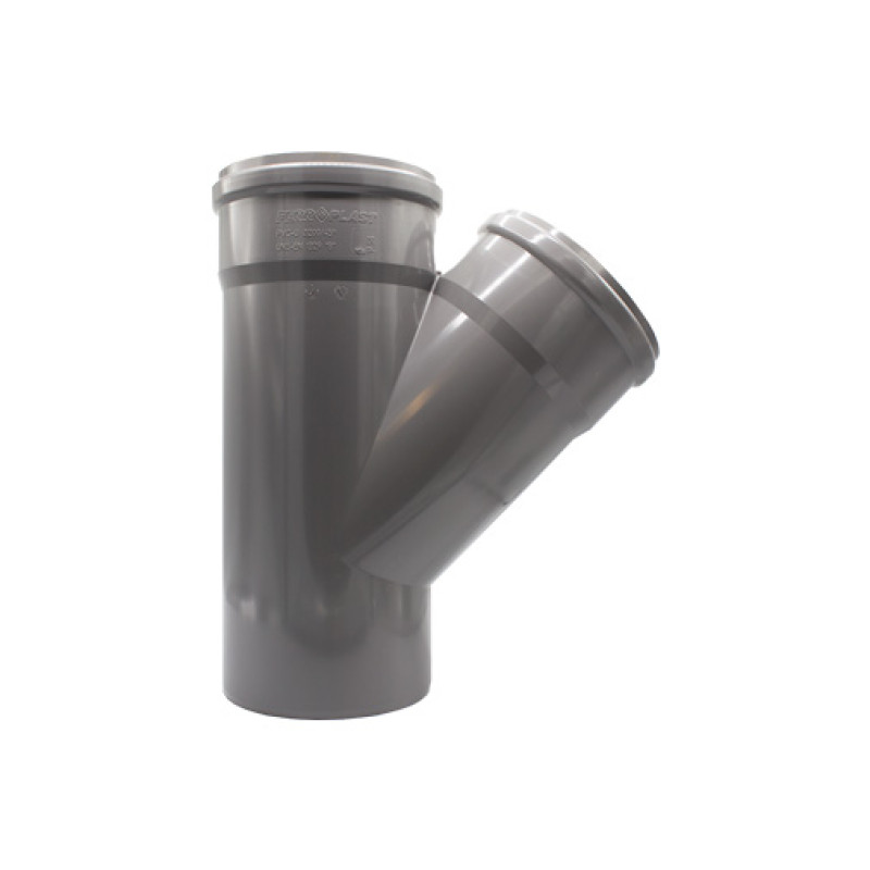 Forquilha simples 45º PVC 200 mm PN4 com anel Forquilha simples 45º PVC 200 mm PN4 com anel