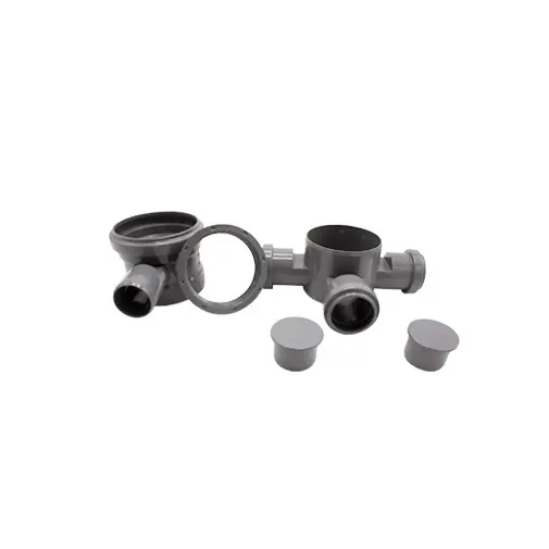 Sifão pavimento PVC 90 mm com 3 entradas 40 mm e 1 saída orientável 50 mm Sifão pavimento PVC 90 mm com 3 entradas 40 mm e 1 saída orientável 50 mm