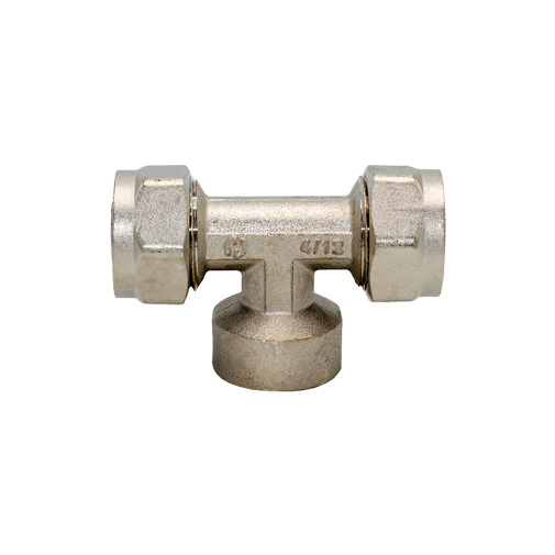 Tê bicone metálico 26 mm x 1" F x 26 mm Tê bicone metálico 26 mm x 1" F x 26 mm